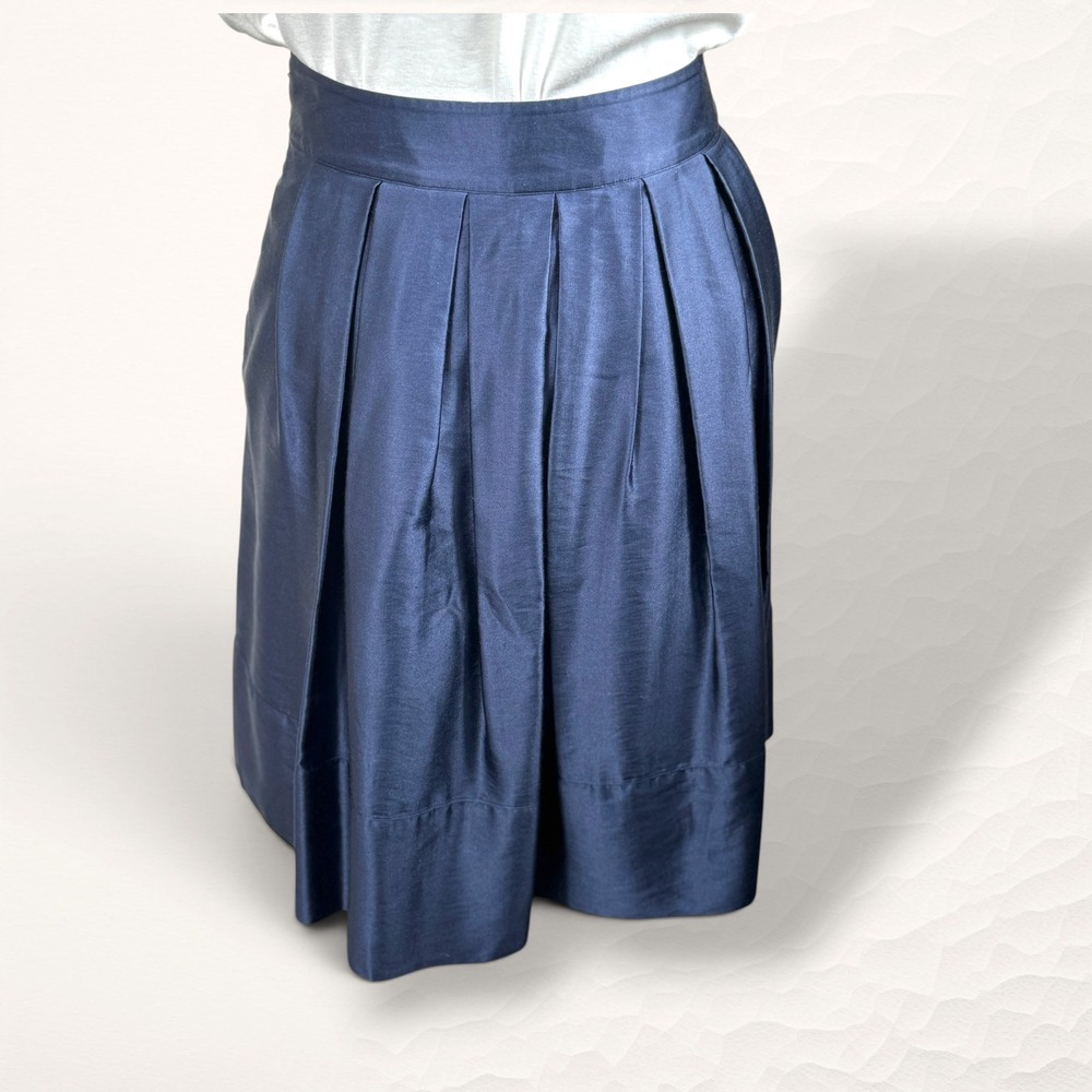 Tommy Hilfiger Pleated Silk Blend Skirt Women 2 Navy Preppy Pocket Lined